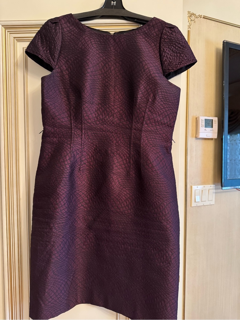 Tahari ASL Deep Plum Cap-Sleeve Sheath Dress